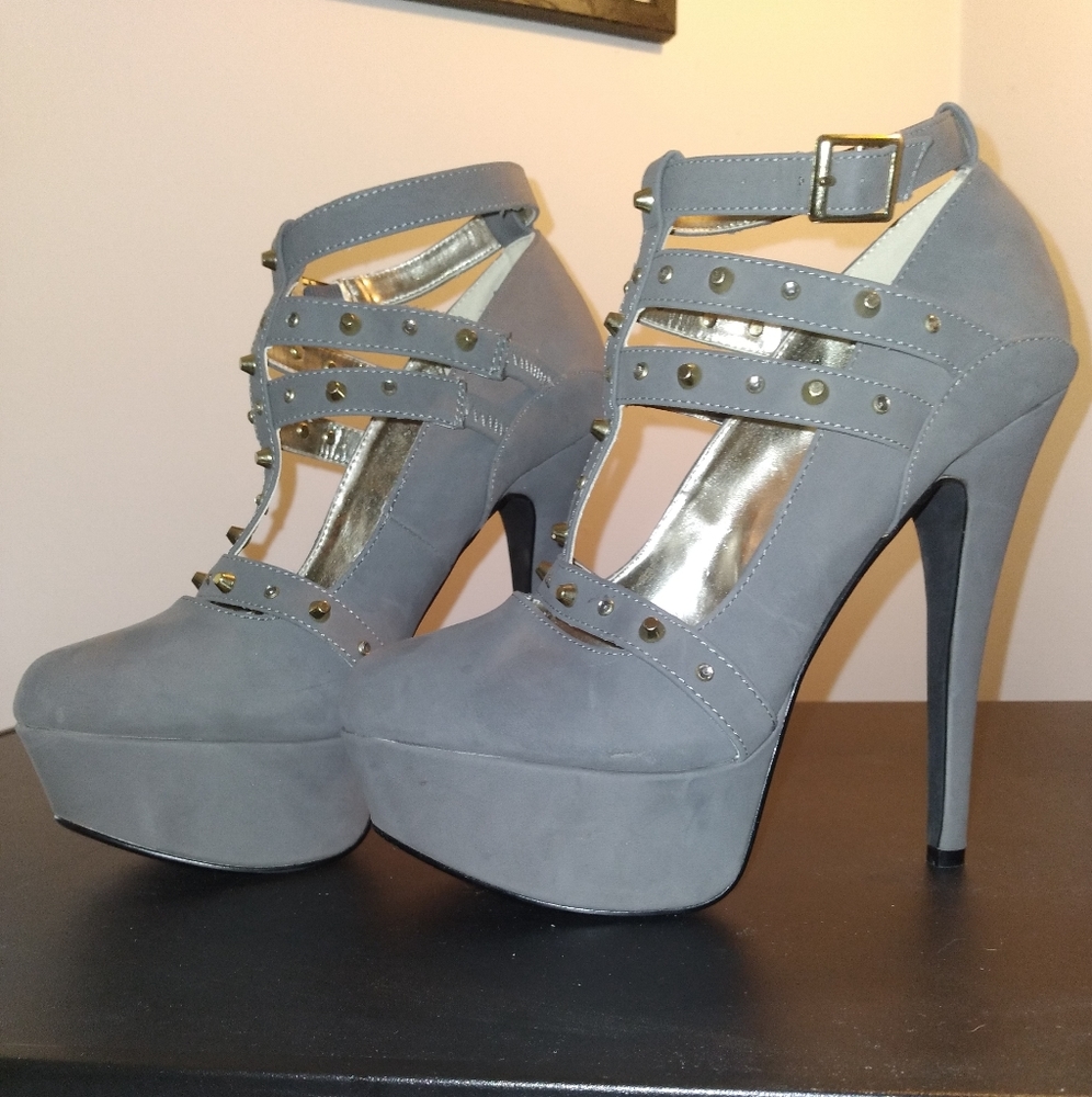 Gray Studded Pumps - image 1